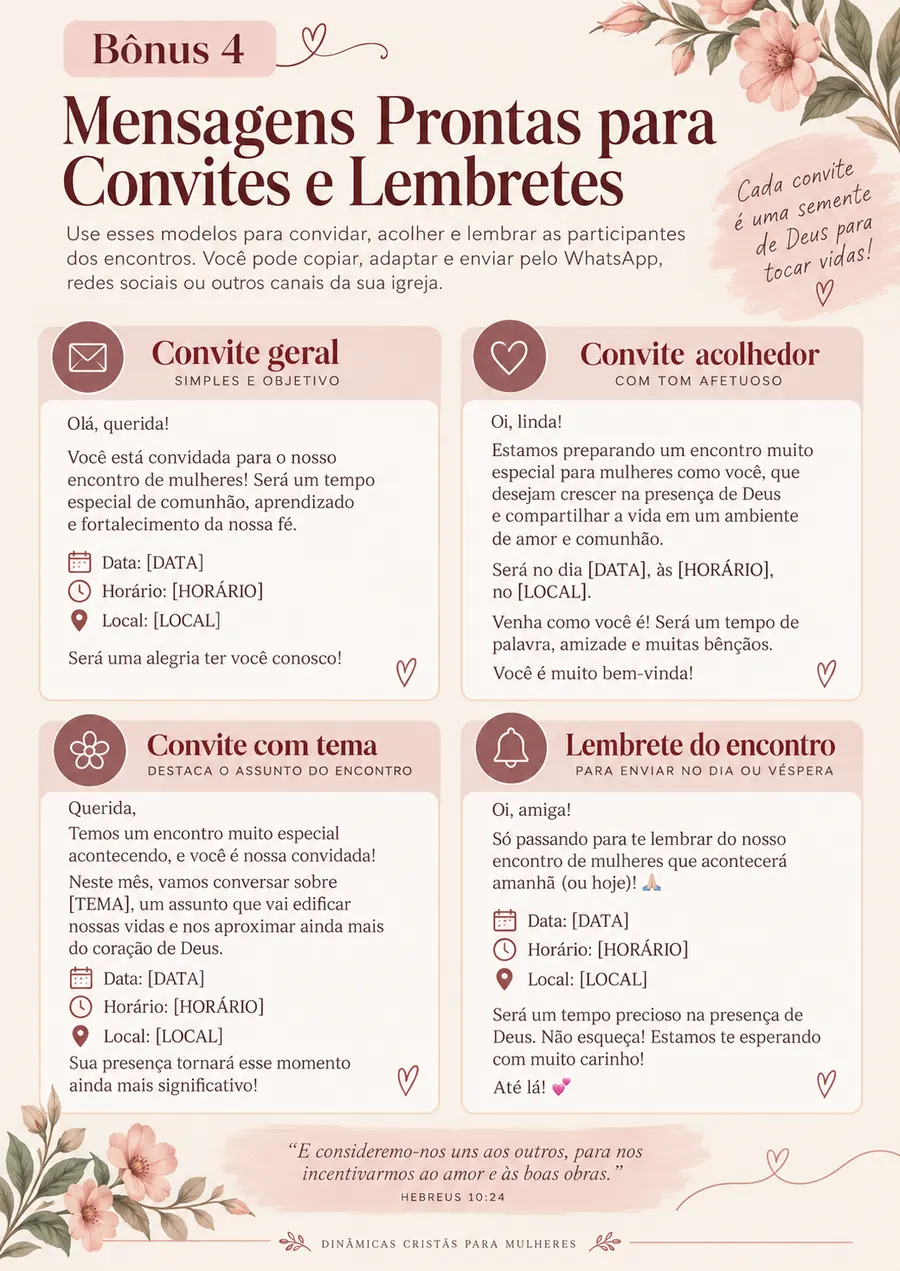 Bônus 4: Mensagens Prontas para Convites e Lembretes